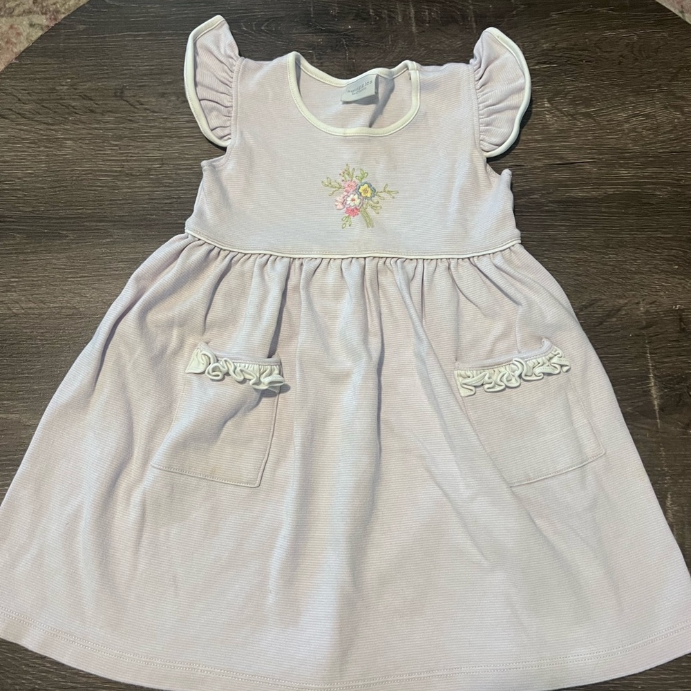 Lavender Kids Dress with Floral Embroidery